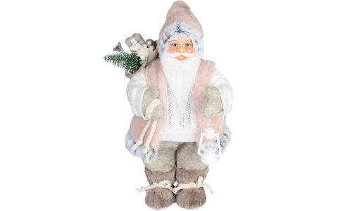 Dekorácia MagicHome Vianoce, Santa, s darčekom, ružovo-hnedý, 30 cm