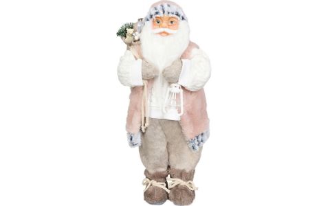 Dekorácia MagicHome Vianoce, Santa, s darčekom, ružovo-hnedý, 46 cm