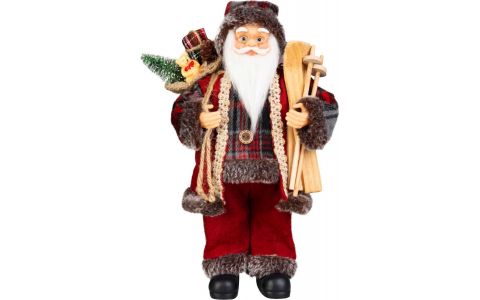 Dekorácia MagicHome Vianoce, Santa, s darčekom, červený, 46 cm
