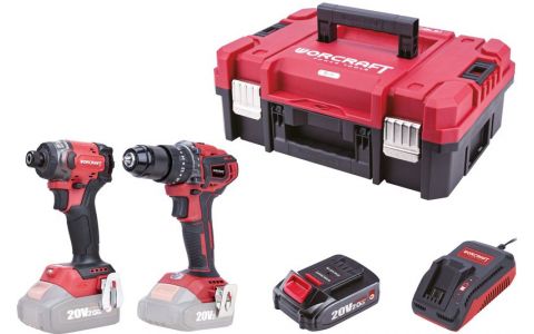 Set Worcraft XCUBE030 ShareSYS Toolbox, uťahovák 260 Nm, skrutkovač 50 Nm, 2x 2.0 Ah akumulátor, 1x rýchlonabíjačka