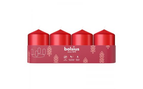 Sviečky Bolsius Pillar Advent, červené, 60x40 mm, bal. 4 ks