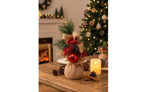 Dekorácia MagicHome Vianoce, Vetvičky v jute, s guľou, 23 cm