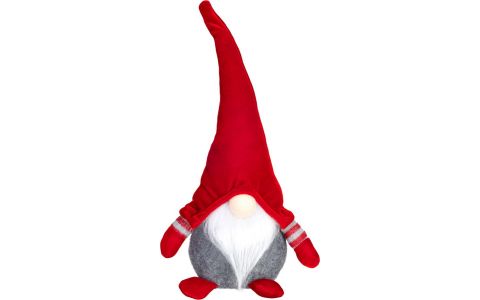 Postavička MagicHome Vianoce, Škriatok s krátkymi nohami, látkový, červeno-sivý, 15x9x33 cm