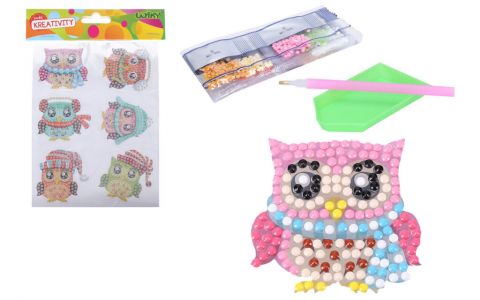 Kreatívny set diamond samolepky Sovy 6ks
