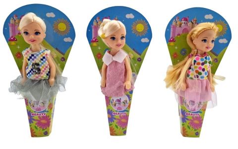 Bábika v farebných šatách 12cm