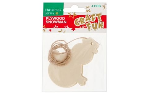 Vianočná dekorácia Drevený snehuliak na zavesenie 4ks