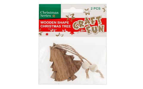 Vianočná dekorácia Drevený stromček na zavesenie 2ks