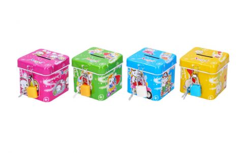 Pokladnička plechová 6,5x6,5x6cm - žltá