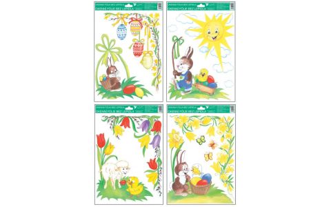 Okenná fólia rohová tradičné veľkonočné motívy 33,5x25,5cm