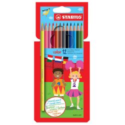 Farebné ceruzky, šesť-hranné, stabilo color, 10 ks rôznych farieb + 2 neónové farby