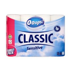 Toaletný papier ooops! classic sensitive 3-vrstvový, 24 ks/bal