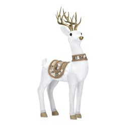 Vianočná dekorácia - stojaci jeleň 40 cm, bielo-zlatá farba