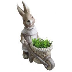 Dekorácia MagicHome Gecco, Zajačik s fúrikom, magnesia, 34x19x49 cm