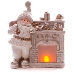Dekorácia MagicHome Vianoce, Santa pri krbe, 12 LED, 3xAAA, keramika, 38x16x44 cm