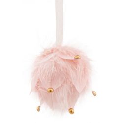 Dekorácia MagicHome Vianoce, Guľa, páperová, ružová, 10x10x9 cm