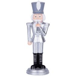 Dekorácia MagicHome Vianoce, Luskáčik s trúbkou, strieborný, polyresin, 20x20x30 cm