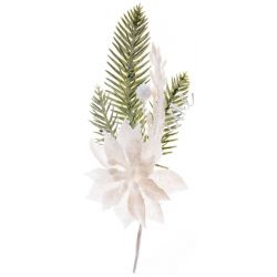 Vetvička MagicHome Vianoce, s kvetom poinsettia, biela, 23 cm