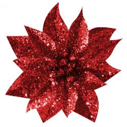 Kvet MagicHome Vianoce GlitterPoinsettia, so štipcom, červený, veľkosť kvetu: 9 cm, dĺžka kvetu: 8 cm, 6 ks