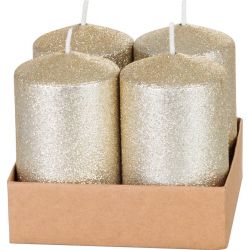 Sviečka MagicHome Vianoce, 4,8x8 cm, valcová, bal. 4 ks, šampaň, s glitrami, adventná