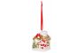 Dekorácia MagicHome Vianoce, Domček so snehuliakom, LED, terakota, závesný, 5,8x5x7 cm